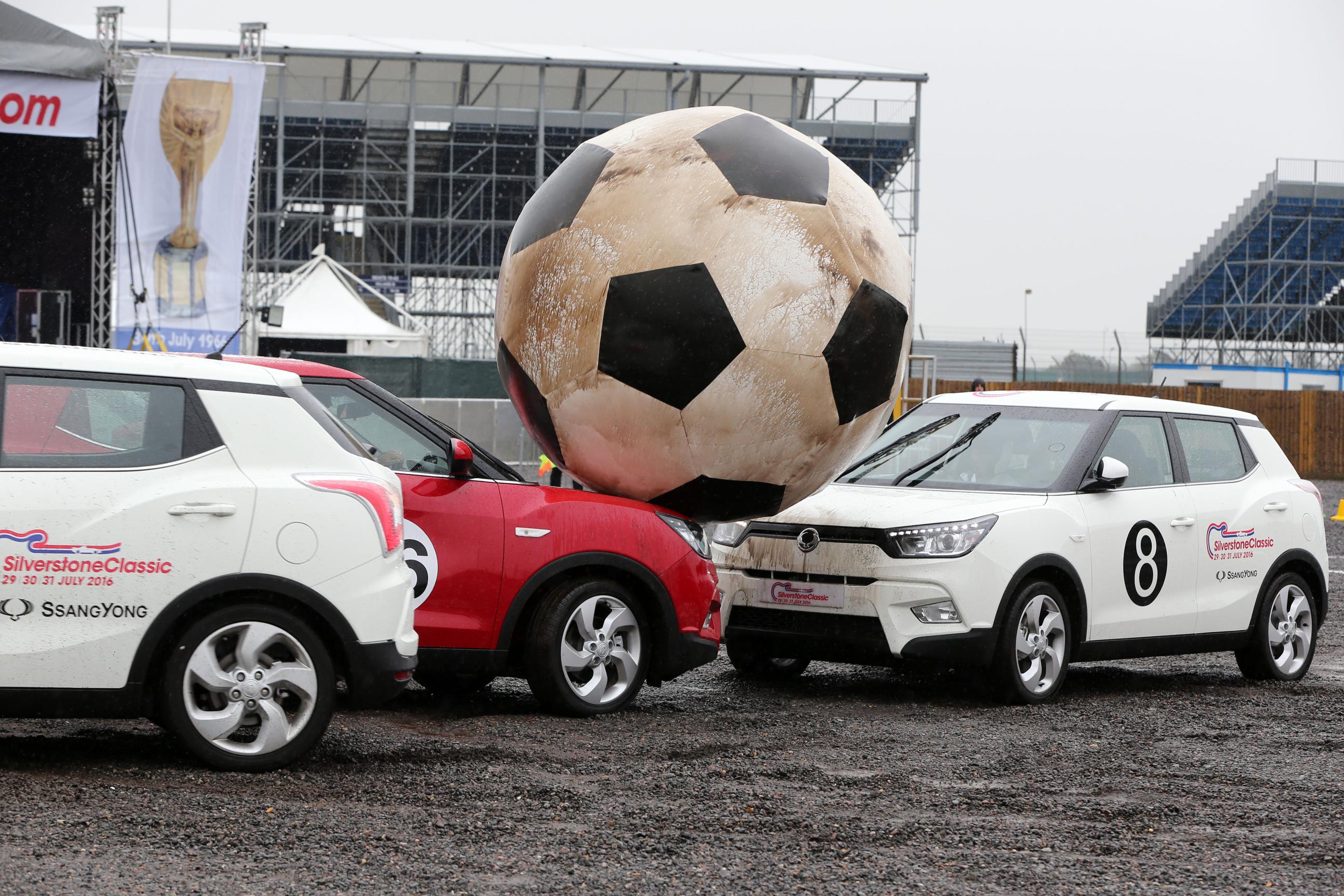 Silverstone commemorated he 50th anniversary of England's World Cup win with a game of car football