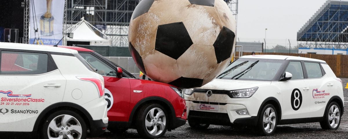 Silverstone commemorated he 50th anniversary of England's World Cup win with a game of car football