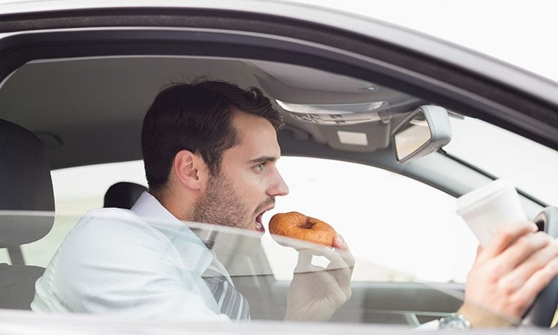 A driver in Manchester was caught eating a bowl of cereal at the wheel.