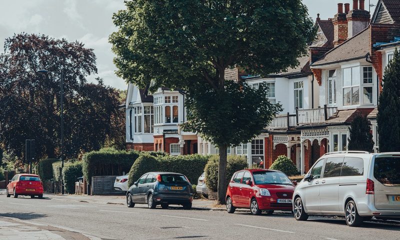 Cars parked on London street