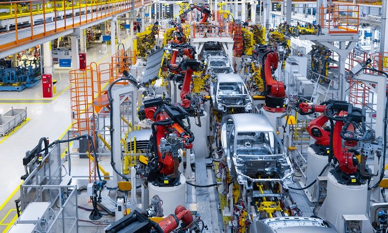 Assembly line production of new cars