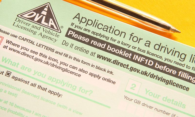 A DVLA driving licence application form