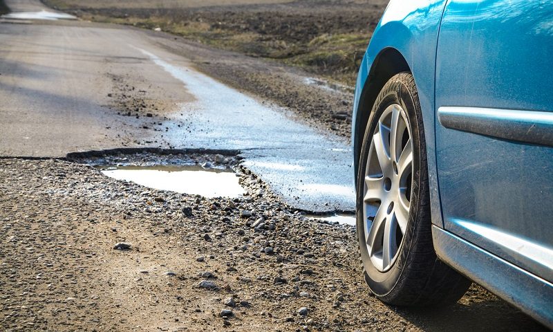 Pothole on country road