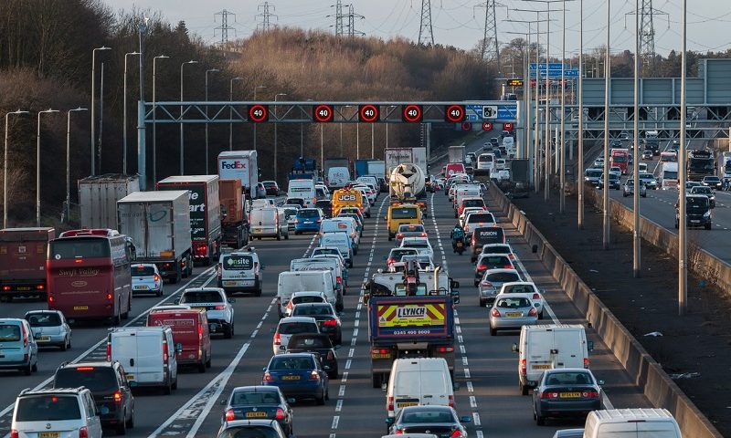 Evening traffic jam on British motorway M1