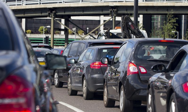 Cars waiting in a traffic jam.